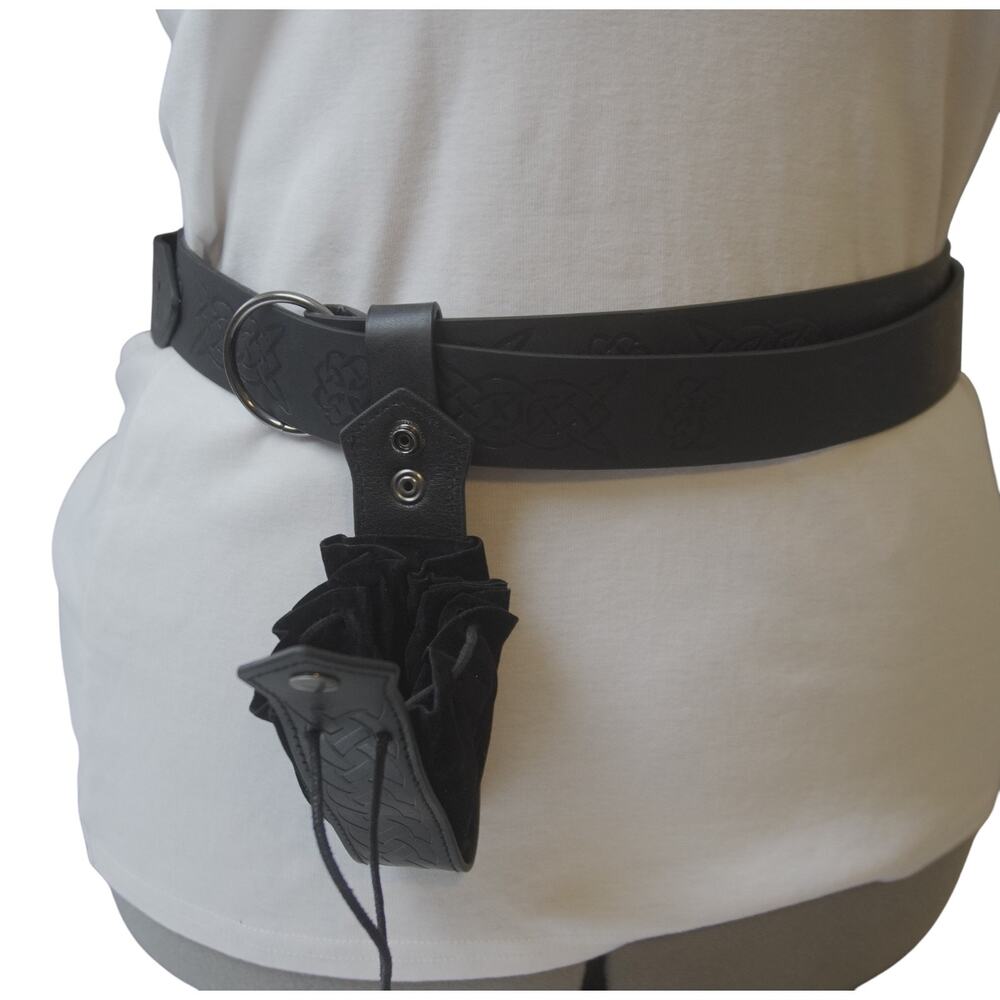 Celtic Viking Black Wrap Belt & Drawstring Pouch Ren Faire LARP Cosplay - Picture 10 of 14